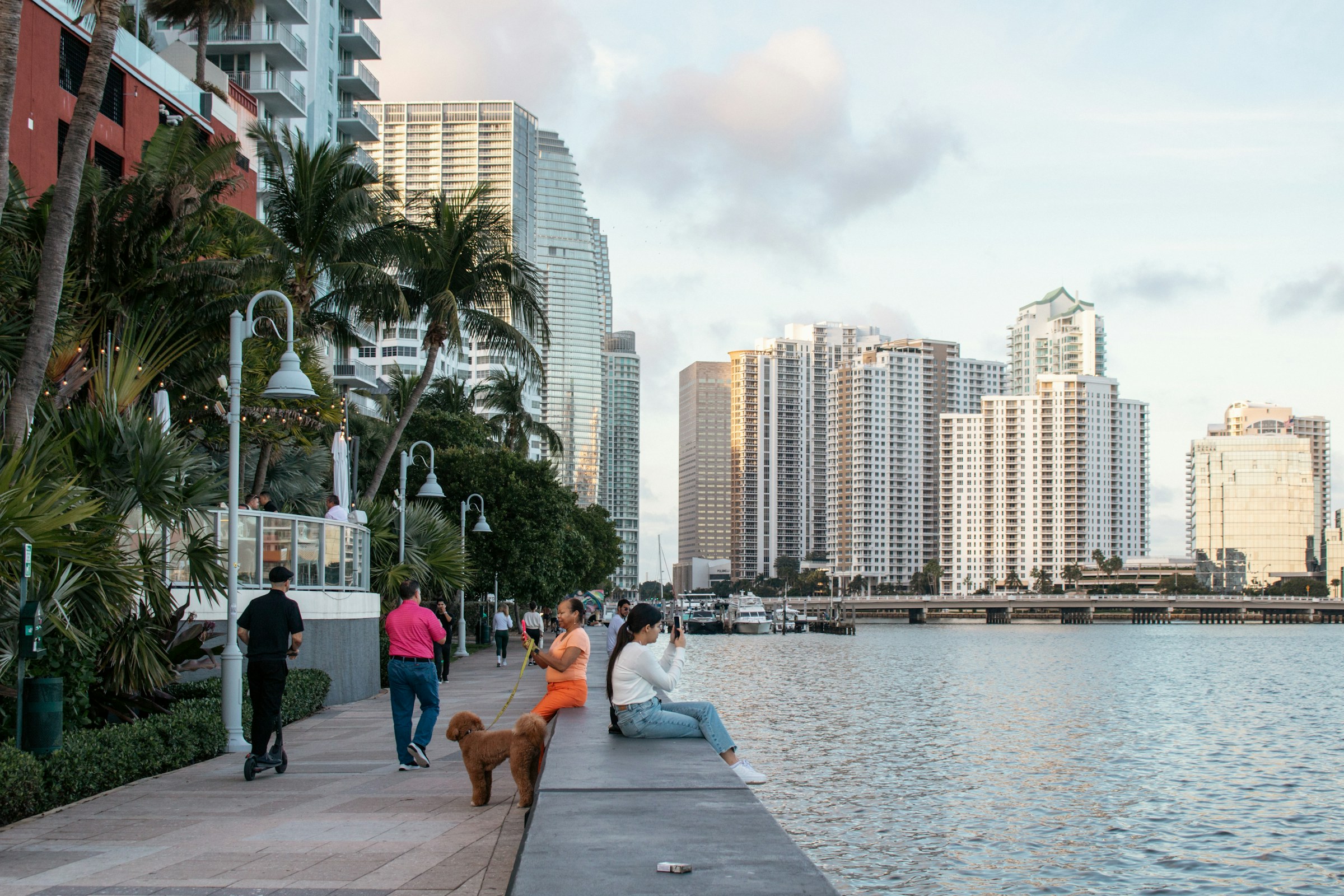 Brickell Key and the Miami waterfront at sunset